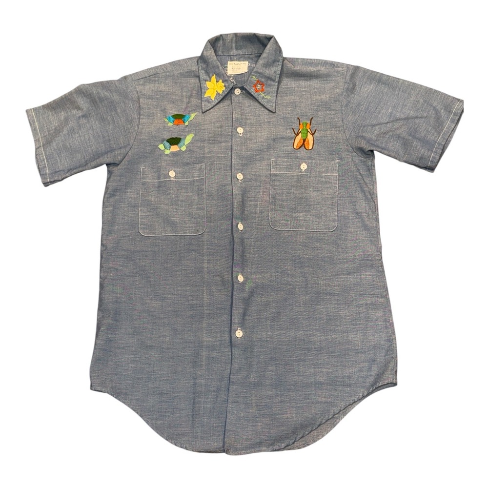 Vintage Big Mac JCPenney Embroidered Chambray Shirt Blue Women's Medium 70s